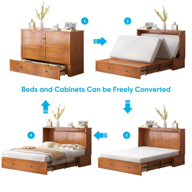 Mixoy Queen Horizontal Murphy Chest Bed with Mattress,Charging Station