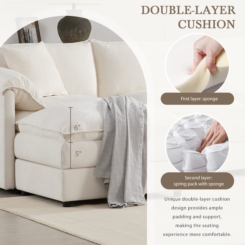 Chenille Modular Sectional Sofa, L Shaped Upholstered Cloud Couch Set, Oversized 4 Seat Sofa with Movable Ottoman