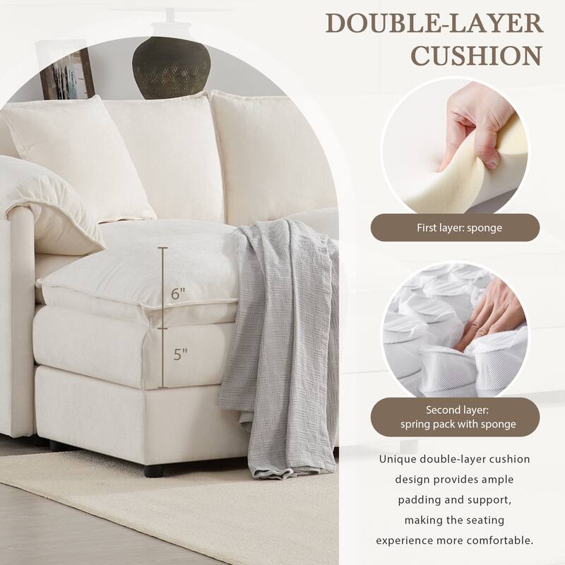 Roomfitters 103" Chenille Sectional Sofa, L Shaped Cloud Couch with Deep Wide Seat, 4 Seat Sofa with Ottoman