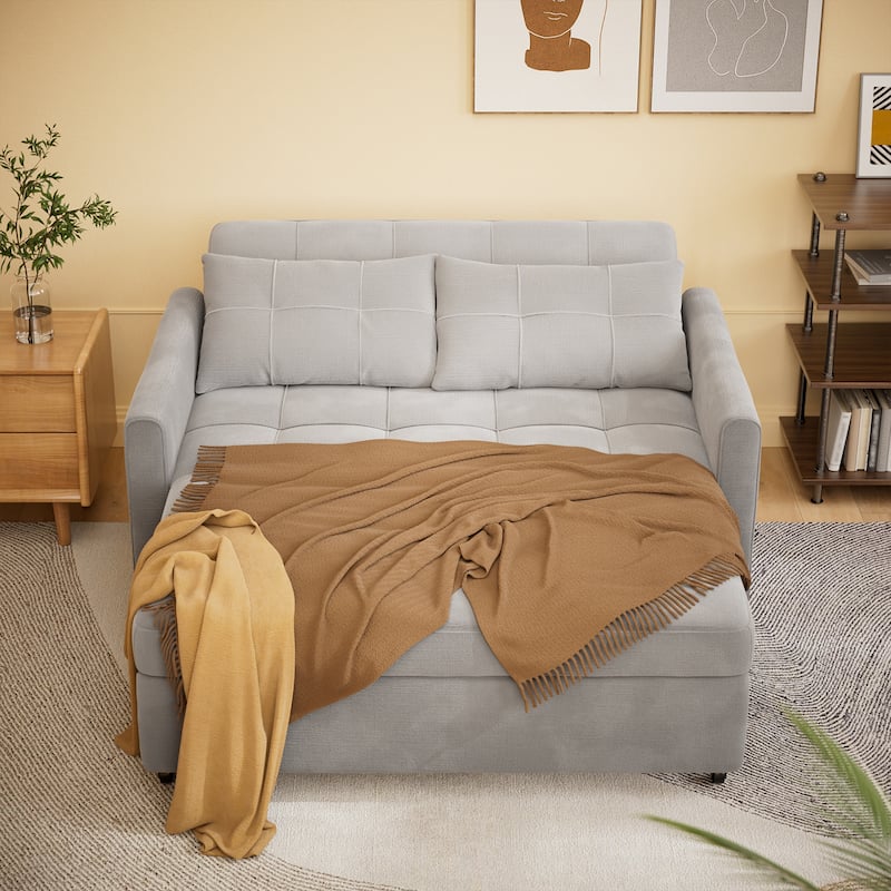 3-in-1 Convertible Sofa Bed Lounger Chaise Loveseat with Pull-up Bed, Velvet / cloth