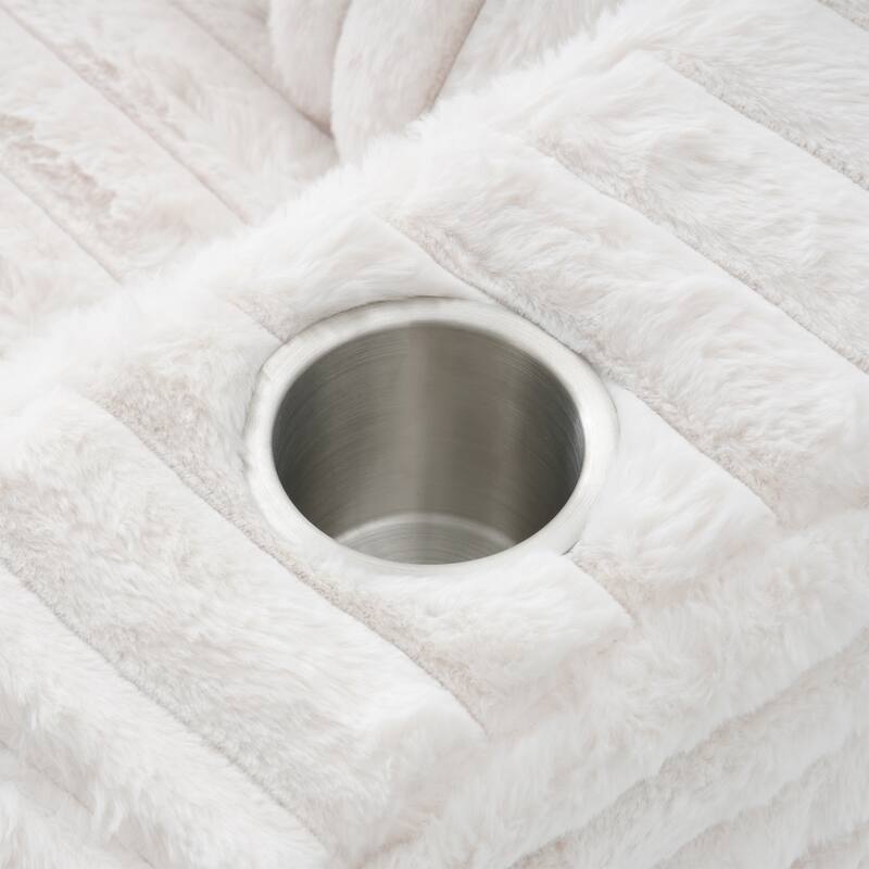 Modern Cream Faux Rabbit Fur Single Chaise Lounge with 2 Cup Holders, 2 Pillows & Solid Wood Frame, Cozy Daybed Sofa Chair