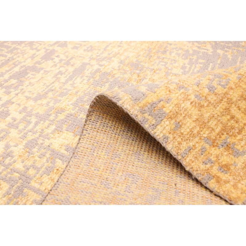 ECARPETGALLERY Hand-knotted Elysian Light Gold Viscose, Wool Rug - 6'6 x 9'8