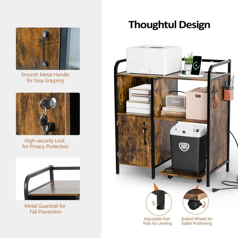 Cabinet with Rolling Cart Printer Stand Brown P2 Particleboard 31.5x17.7x35.4 inches