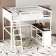 preview thumbnail 1 of 11, Queen Size Loft Bed with Bulit-in Desk and a Storage Box, Wooden Loft Bedframe with Open Shelf and USB Charging Station White