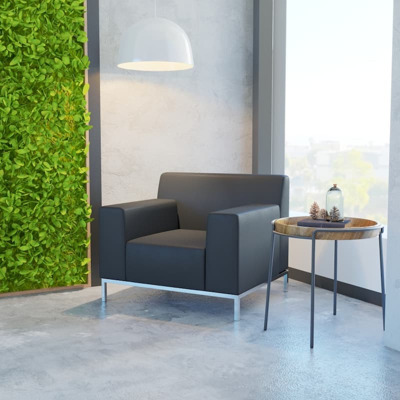 LeatherSoft Chair with Line Stitching & Integrated Stainless Steel Frame - Black