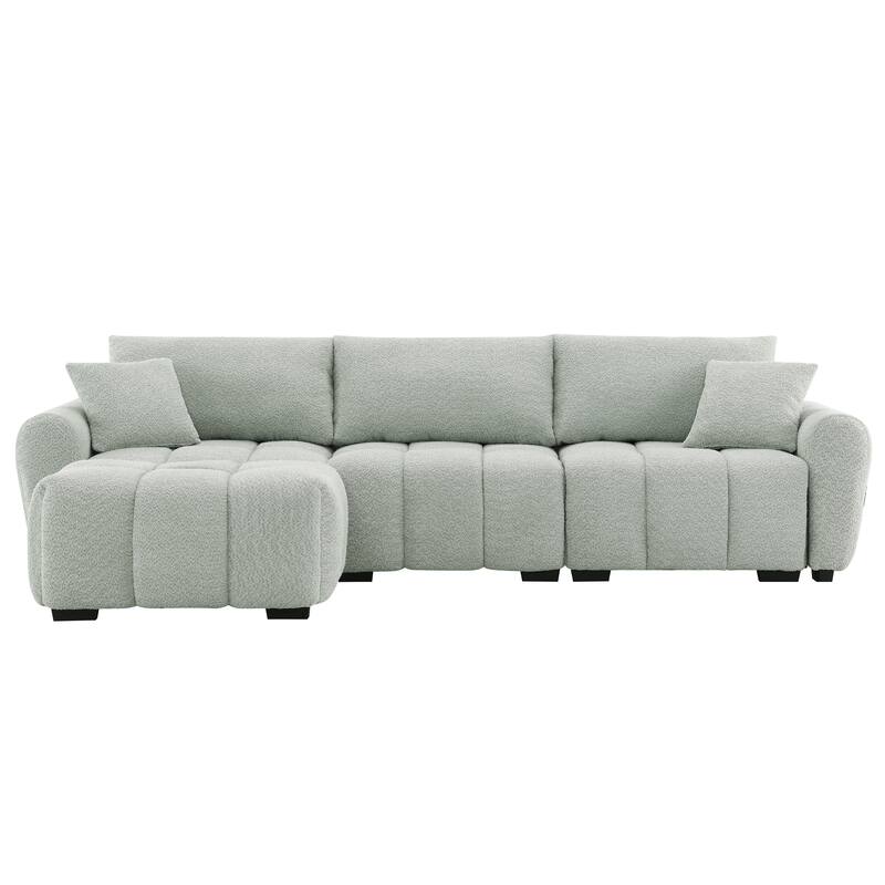 Modular Sectional Sofa Boucle Fabric Pull-line Design L-Shape Sofa Set with Movable Ottoman for Living Room 3-Seater Couch