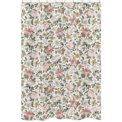 Sweet Jojo Designs Vintage Floral Boho Bathroom Fabric Bath Shower Curtain - Blush Pink Yellow Green White Shabby Chic Farmhouse