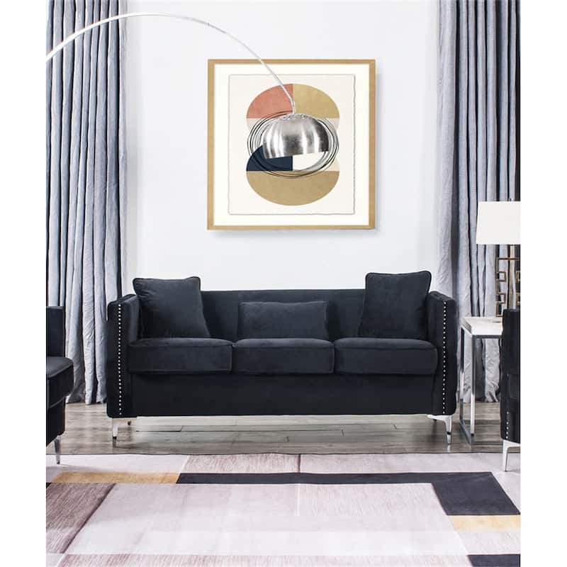 Velvet Sofa with 3 Pillows