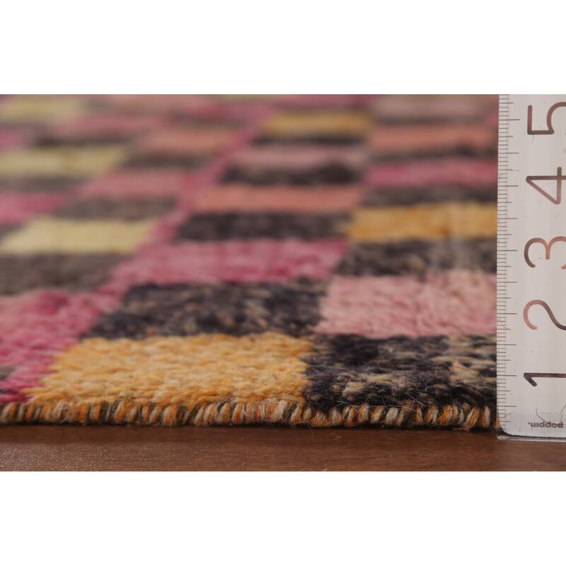 Checkered Pink Moroccan Oriental Area Rug Handmade Wool Carpet - 5'8" x 9'8"