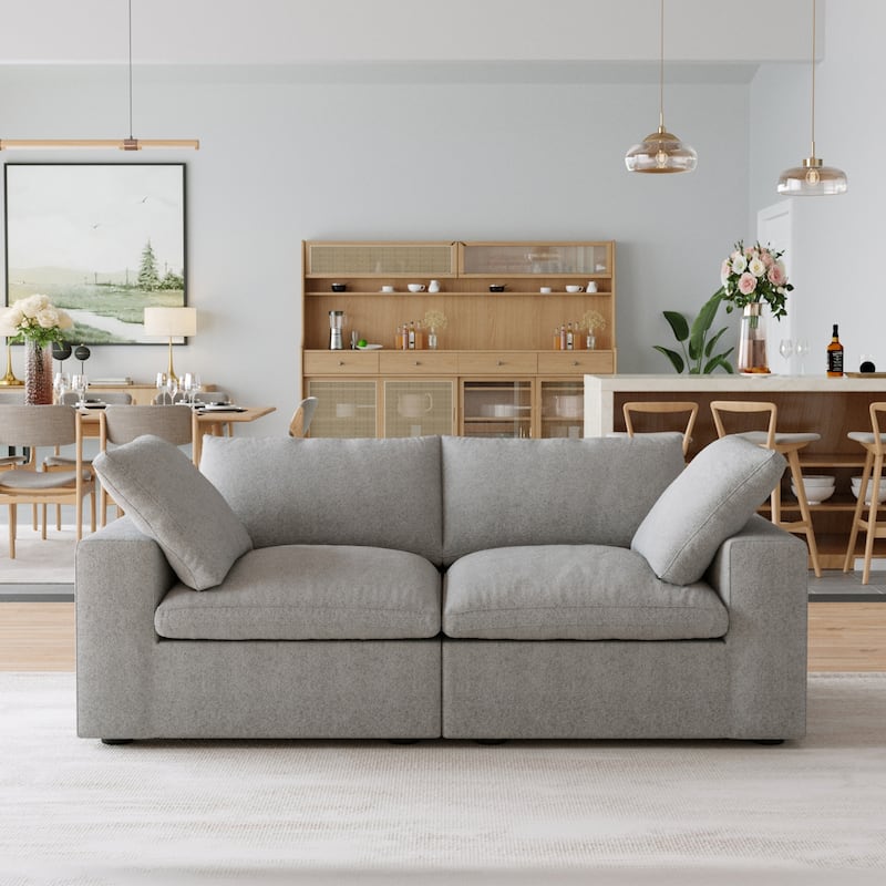 Modern Linen Sectional Sofa Commix Down Filled Overstuffed Upholstered Couches for Living Room - grey 2-seat