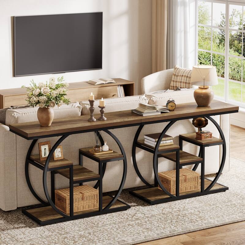 41.3" Industrial Console Sofa Table, 4-Tier Narrow Wood Accent Table