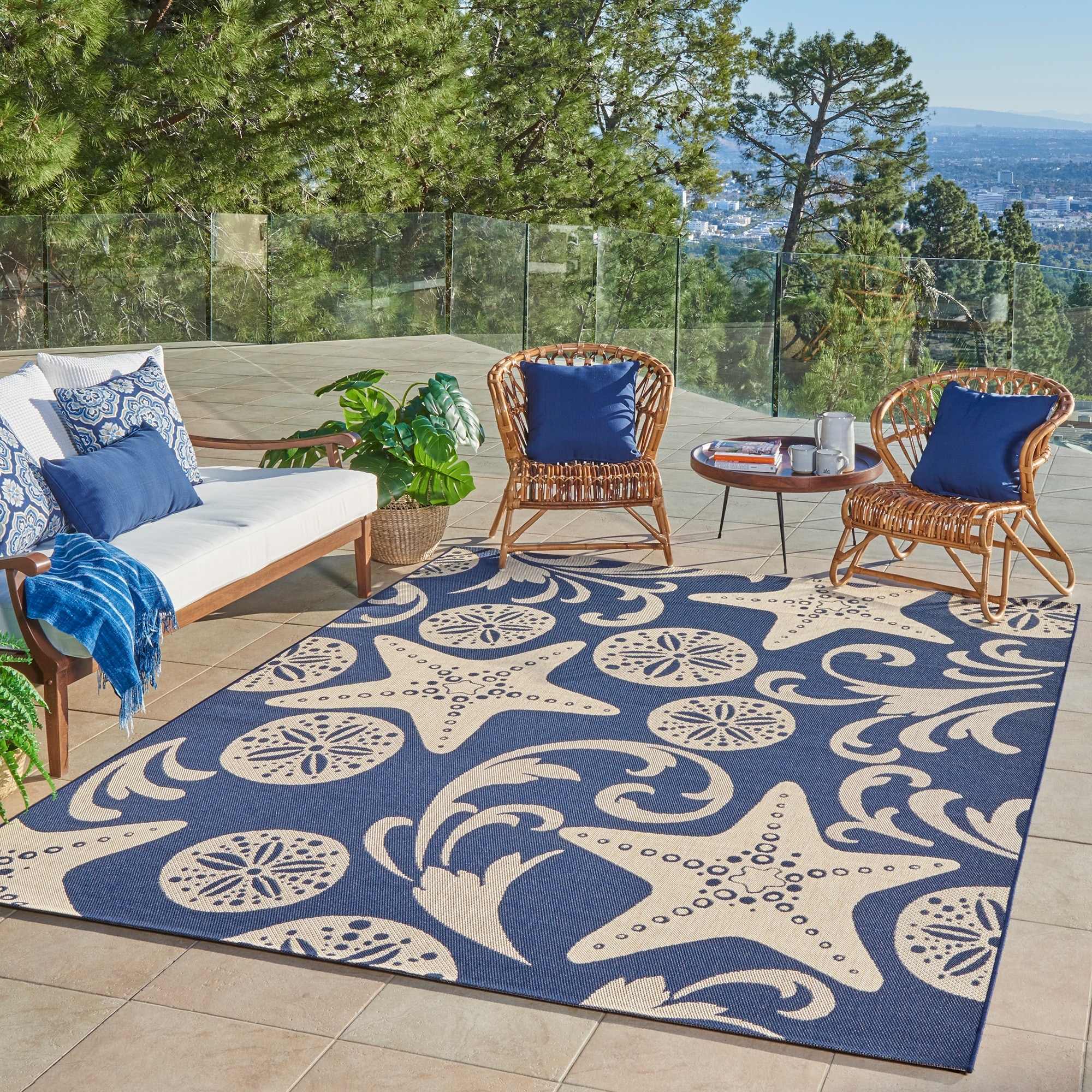 Gertmenian Paseo Canoa Navy Casual Nautical Flatweave Indoor/ Outdoor Area Rug
