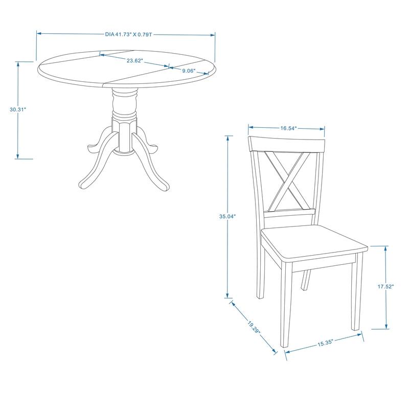 5-Piece Dining Set, 42" Round Drop-Leaf Table and X-Back Chairs