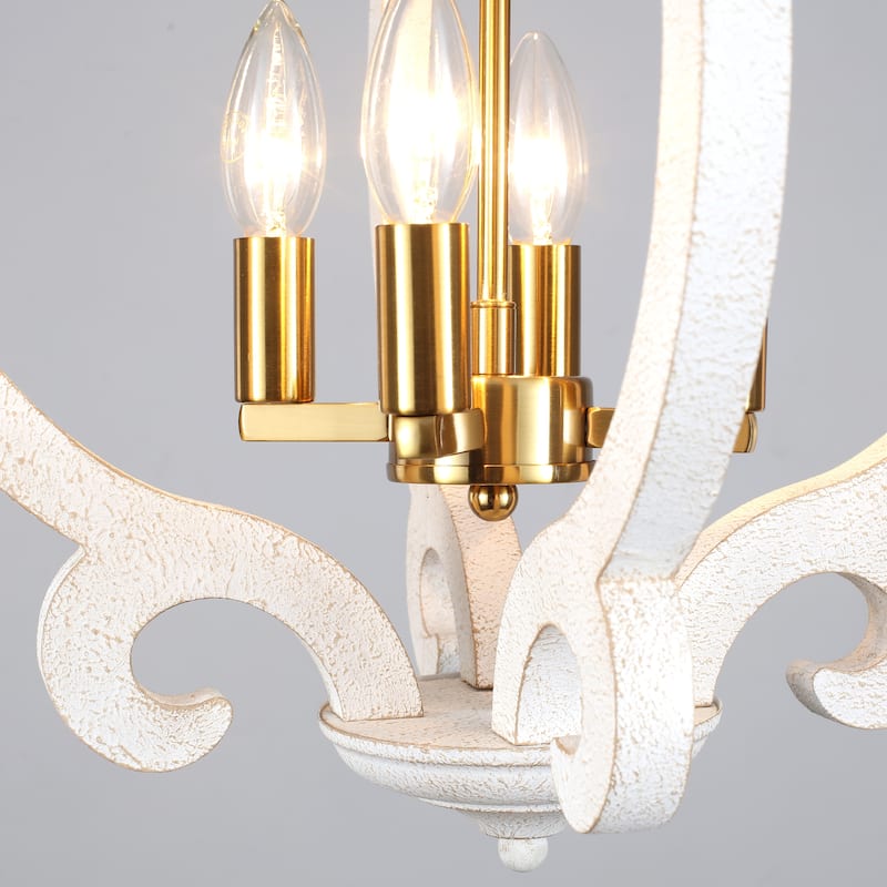 4-Light 15.74-inch Farmhouse Wooden Lantern Chandeliers for Entryway