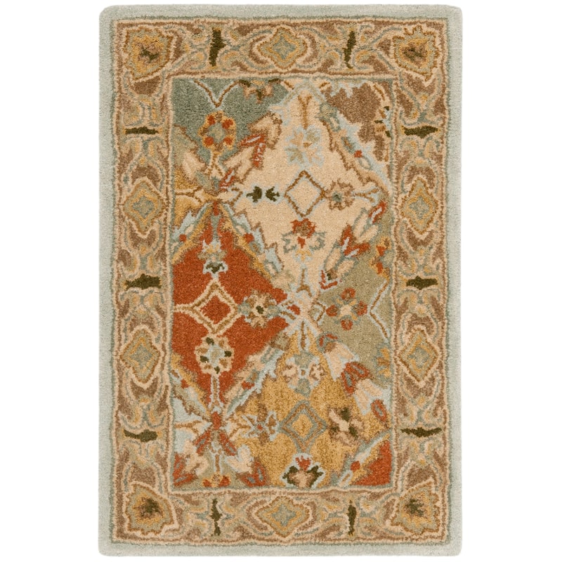 SAFAVIEH Handmade Heritage Chiseko Traditional Oriental Wool Rug - 2' x 3' - Light Blue/Light Brown