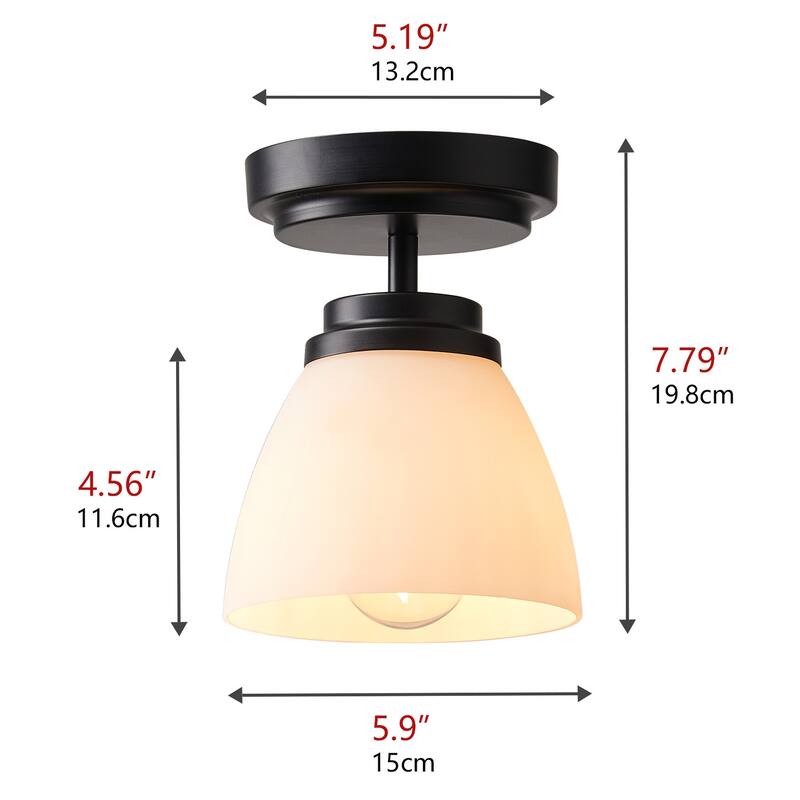 Modern 1-Light Opal Glass Dimmable Semi-Flush Mount Lamp