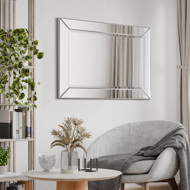 Modern Beveled Rectangular Wall Mirror,Bathroom,Bedroom,Living Room,Ready to Hang - 30 in. x 1.24 in. x 40 in.