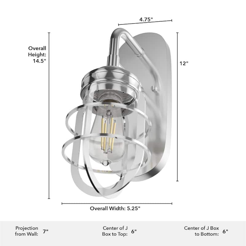 Hunter Starklake 1 Light Wall Sconce, Damp Rated, Industrial, Cage, Rustic
