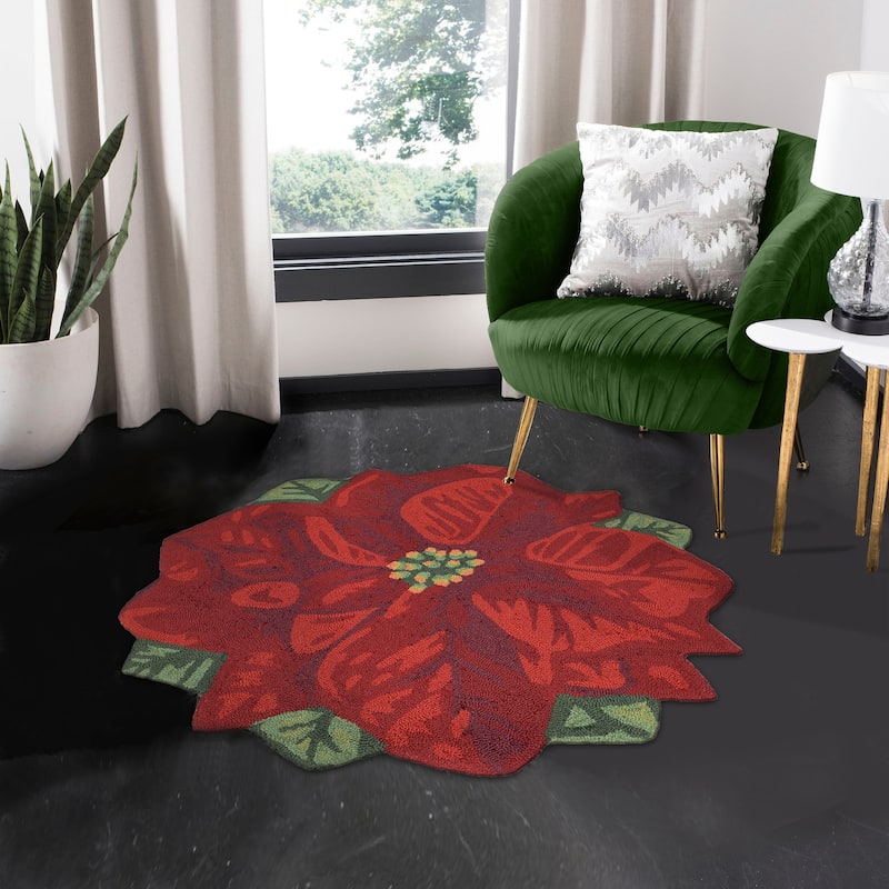 Liora Manne Frontporch Poinsettia Indoor/Outdoor Mat - 3' x 3' - Red