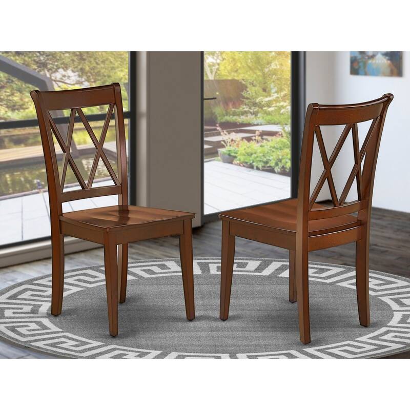 East West Furniture Clarksville Dining Chairs - Double Cross Back Solid Wood Seat Chairs, Set of 2, Mahogany - CLC-MAH-W - CLC-MAH-W