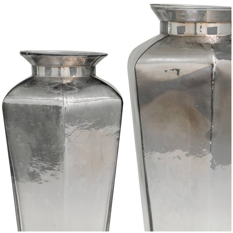 Gray Glass Hexagon Geometric Decorative Vase (Set of 2) - 13", 11"H