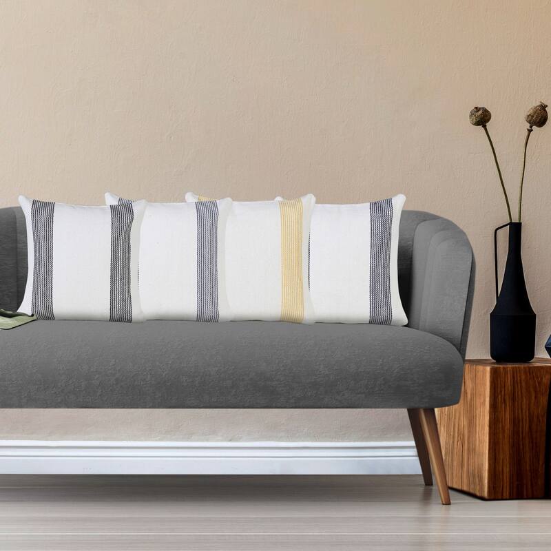 Handwoven Geometric Striped Cotton Throw Pillow Cover - 20" - White and Black