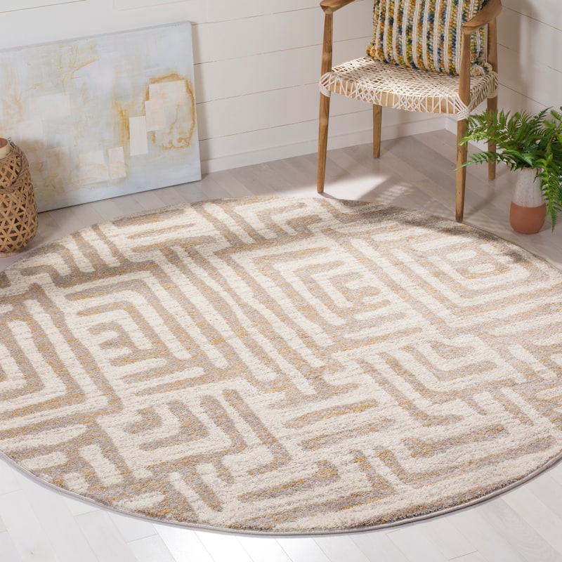 SAFAVIEH Amsterdam Majvi Modern Rug - 6'7" Round - Ivory/Mauve