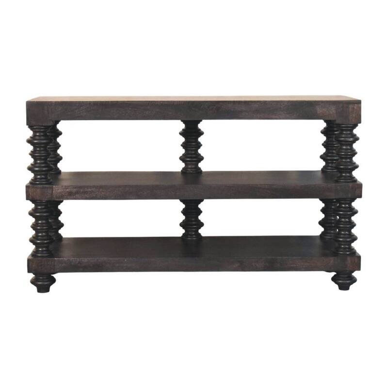 Artisan Furniture Solid Wood Spindle Shelf Console in Carbon Ash, Black with storage - Wood - Black