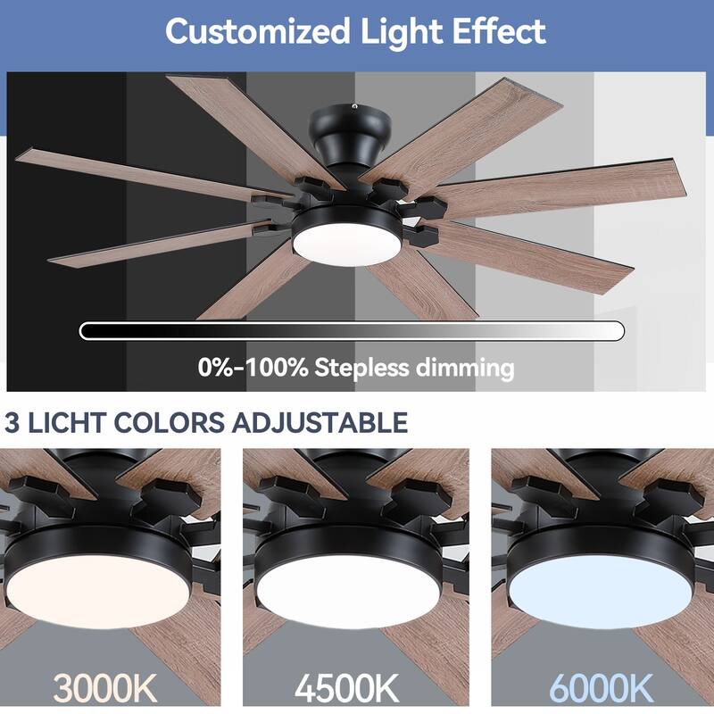 52 Inch Flush Mount Ceiling Fan with Light,8 Blades,Reversible Airflow,DC Motor,Remote and APP Control - 52 Inches