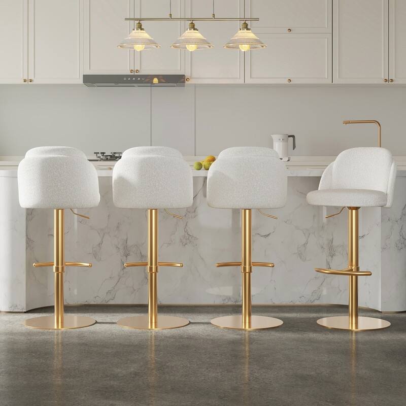 Spruce & Spring Joseph Modern Adjustable Swivel Counter Bar Stools with Back and Arched Footrest - Set of 4 - Preal-Gold