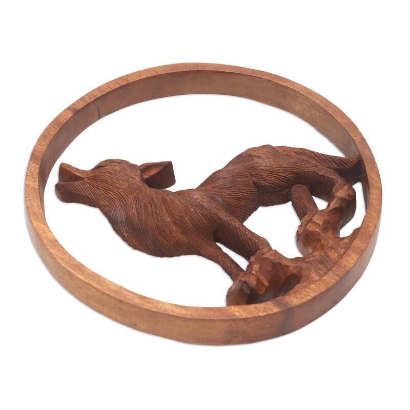 Novica Handmade Baying Wolf Wood Relief Panel