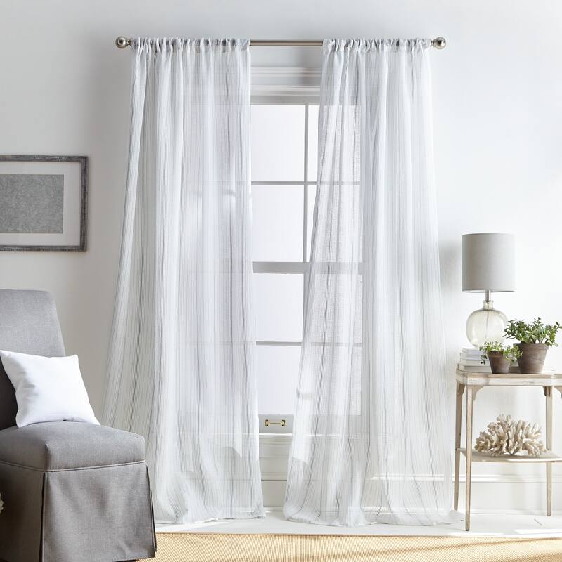 Martha Stewart Hampton Stripe Sheer Rod Pocket Single Curtain Panel