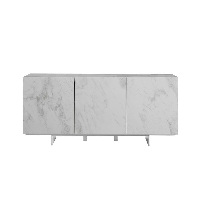 STONE buffet-server in white marbled ceramic. - N/A