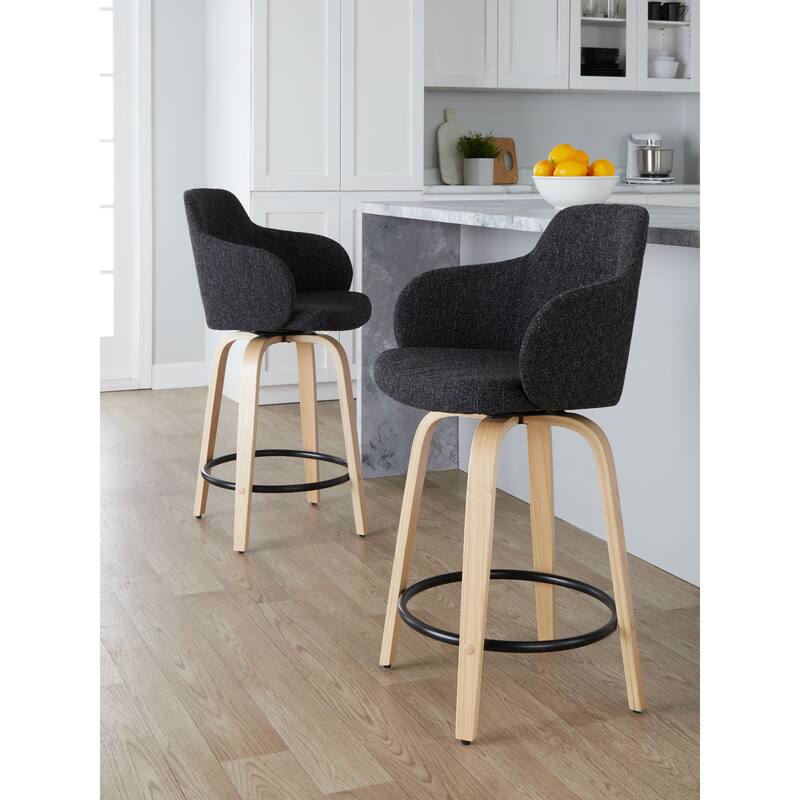 Carson Carrington Iglabo 24" Fixed-Height Counter Stool with Bent Wood Legs and Round Footrest (Set of 2)