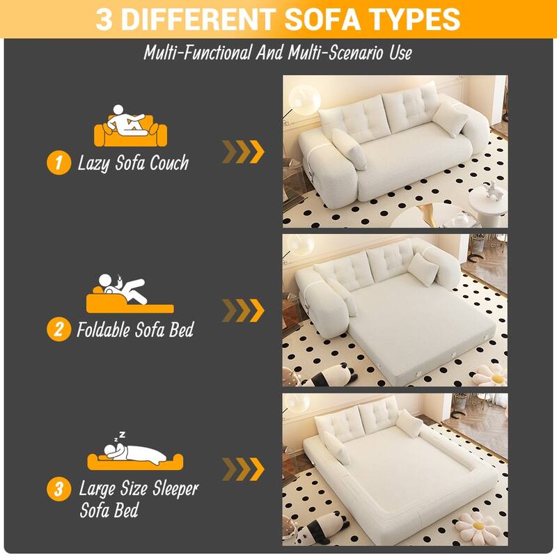 GDFStudio - Teddy Fabric 78.7" Multi-Functional Foldable Sofa Bed