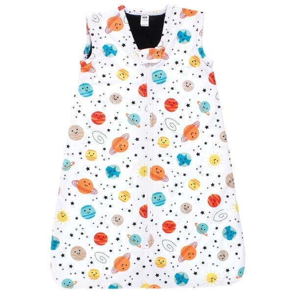 slide 1 of 1, Hudson Baby Boys Plush Faux Fur Sleeping Bag, Wearable Blanket, Happy Planets 0-6 Months - Happy Planets