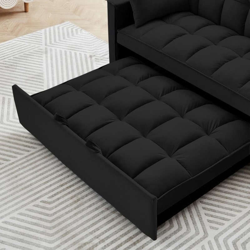 55" Modern Velvet Convertible Sleeper Sofa Bed Couch w/Pull Out Bed,Pillows and Side Pockets