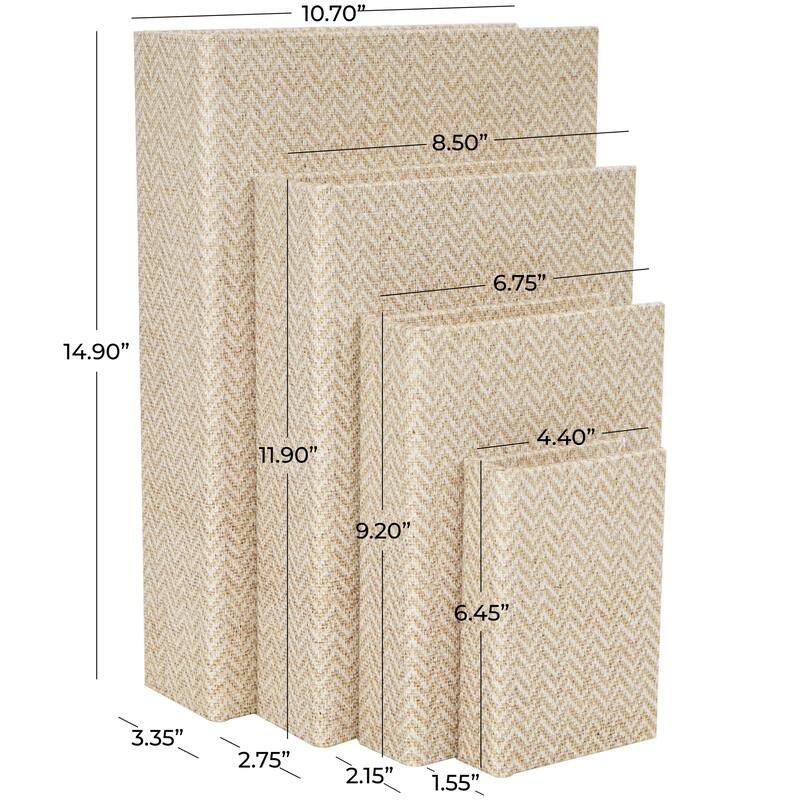 Roche River Decor - Linen Fabric Chevron Patterned or Texxtured Faux Book Storage Box - Set of 3 or 4 Multi-Colored