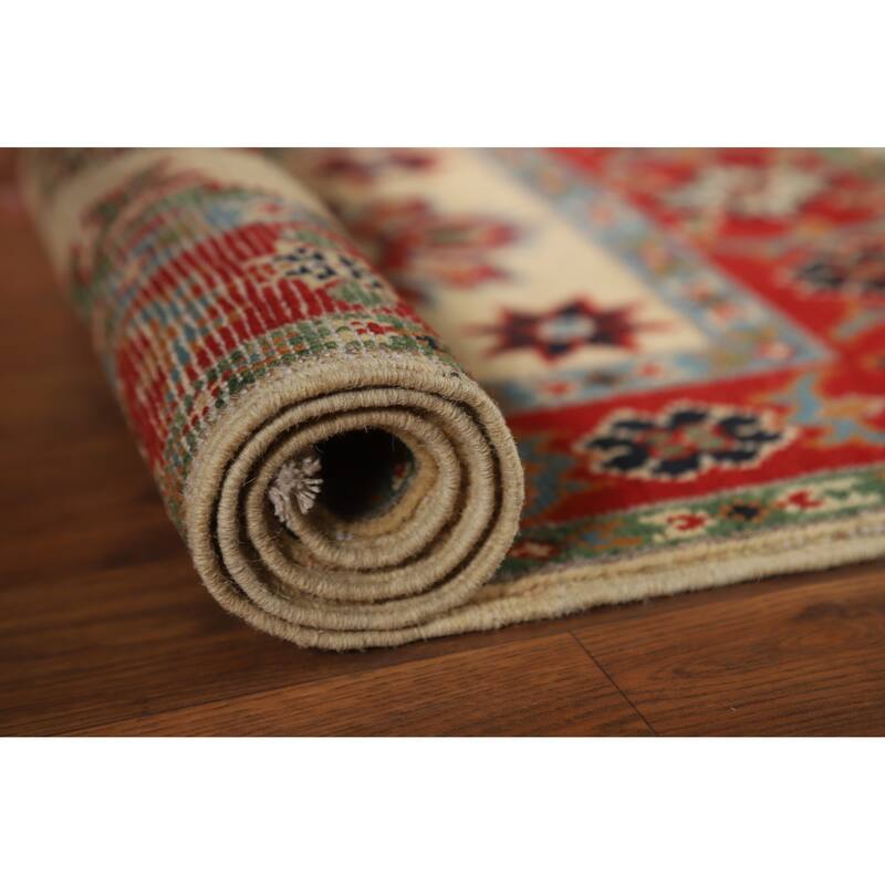 Kazak Oriental Accent Foyer Rug Handmade Beige Wool Carpet - 2'0"x 3'0" - 2'0"x 3'0" - Ivory/Beige