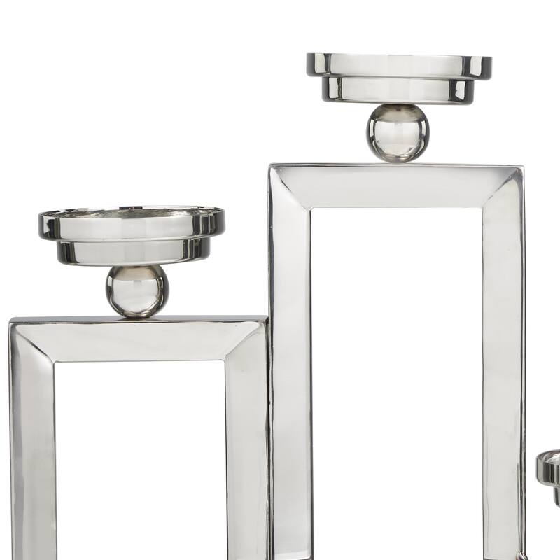 Stainless Steel Metal Geometric Open Frame Decorative Candelabra with Overlapping Rectangles - Silver - Roche River Decor
