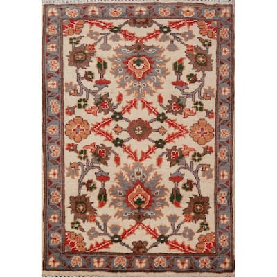 Ivory Floral Kazak Oriental Accent Foyer Rug Handmade Wool Carpet - 2'0"x 3'0"