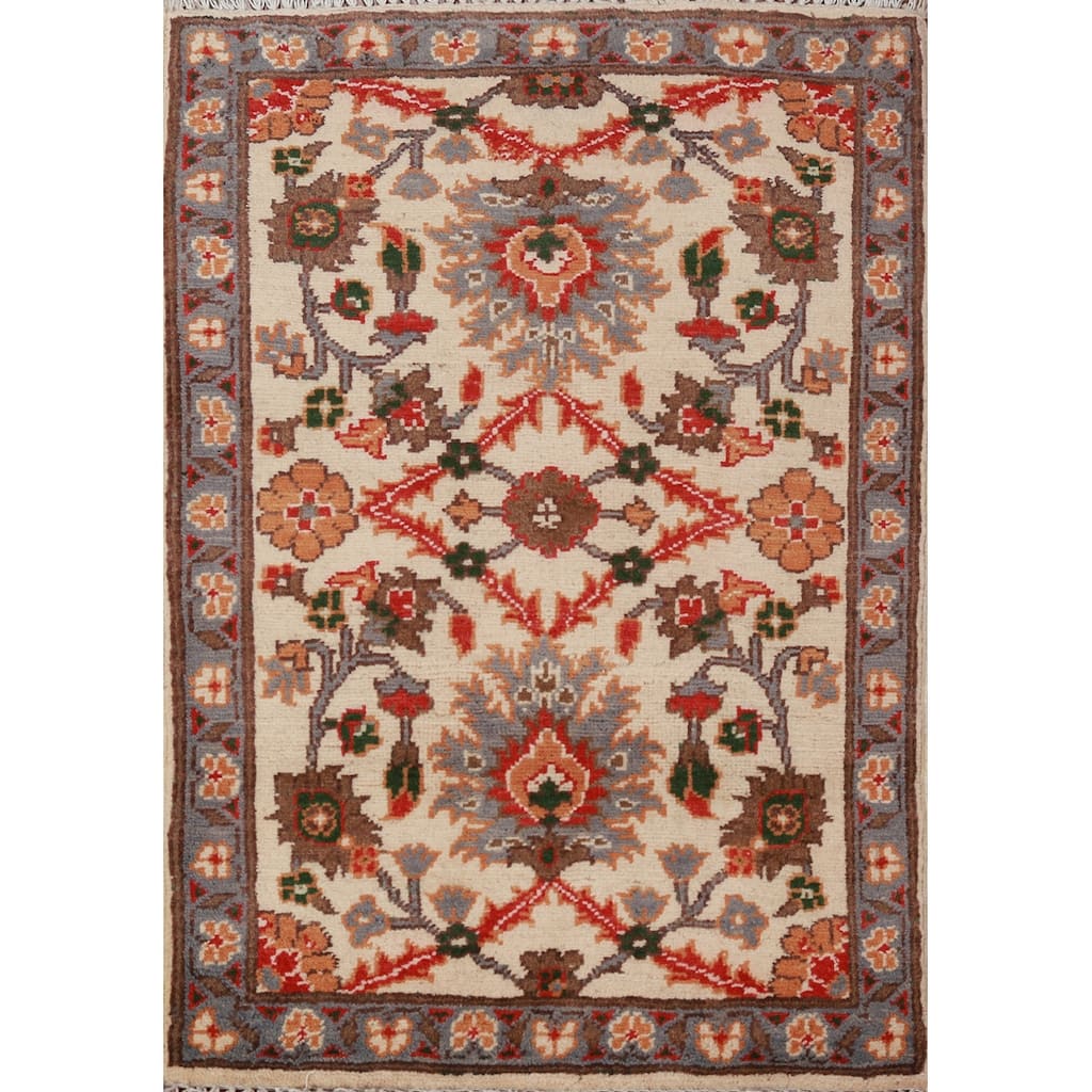 Ivory Floral Kazak Oriental Accent Foyer Rug Handmade Wool Carpet - 2'0"x 3'0"