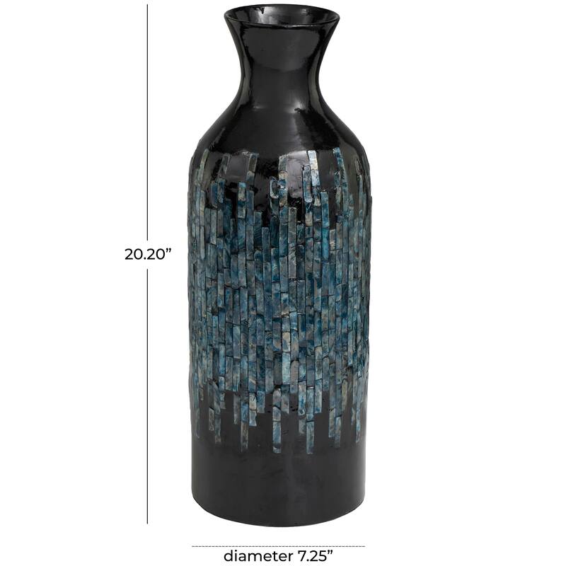 Black Capiz Shell Handmade Decorative Vase with Blue Ombre Design - 8"W, 20"H