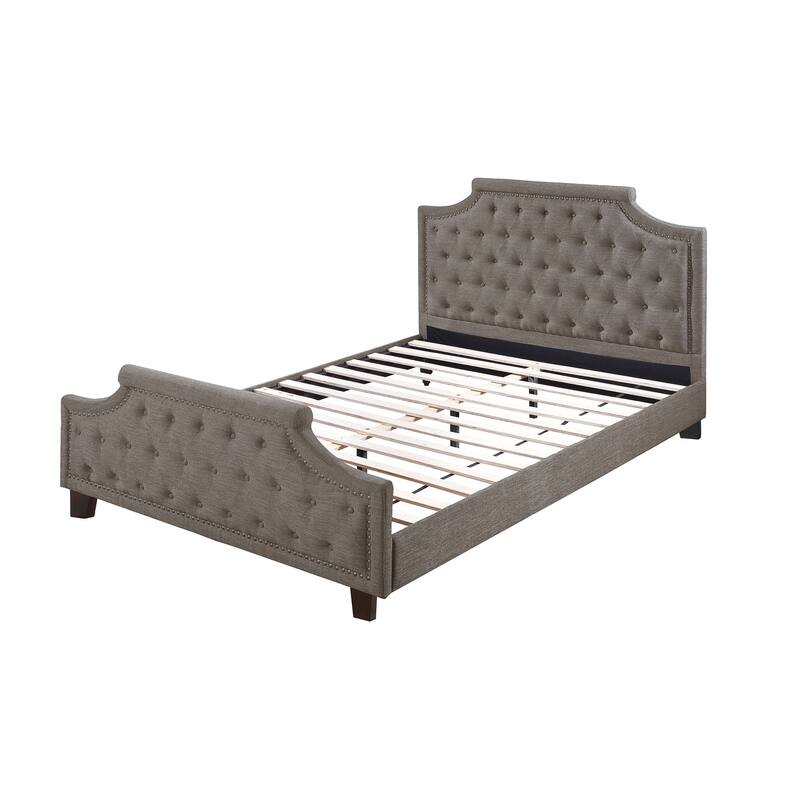 Modern Style Brown Polyfiber American Traditional 1pcs Eastern King Size Bed Only Button Tufted Headboard Footboard