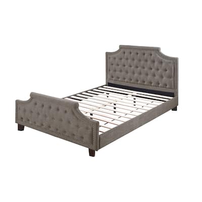 Modern Style Brown Polyfiber American Traditional 1pcs Eastern King Size Bed Only Button Tufted Headboard Footboard