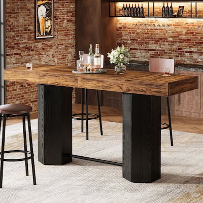 Industrial Bar Table, 70.9" Long Counter Height Pub Table with Sturdy Base