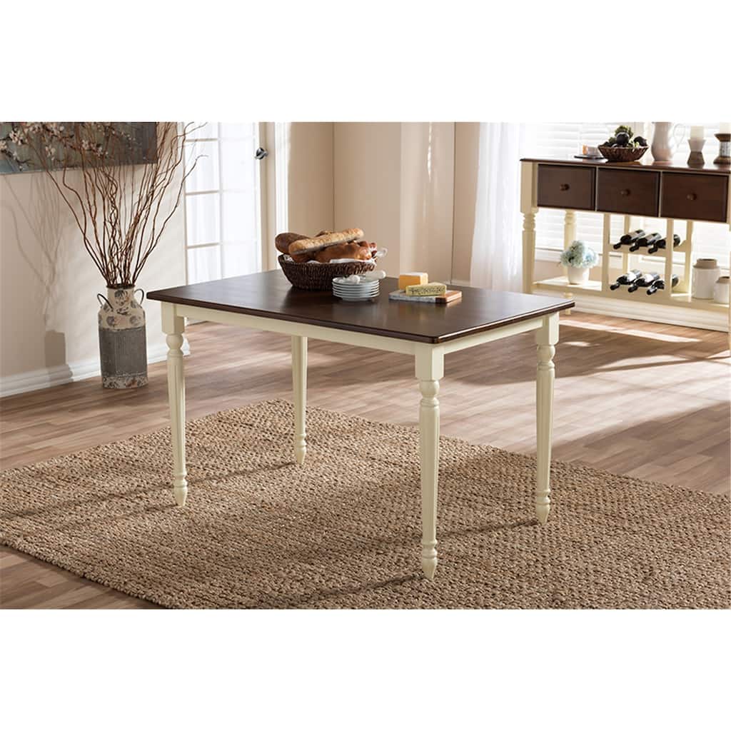 Rectangular Dining Table in Rubber Wood with Buttermilk and Cherry Brown Finish - Elegant Kitchen Table - 28.86