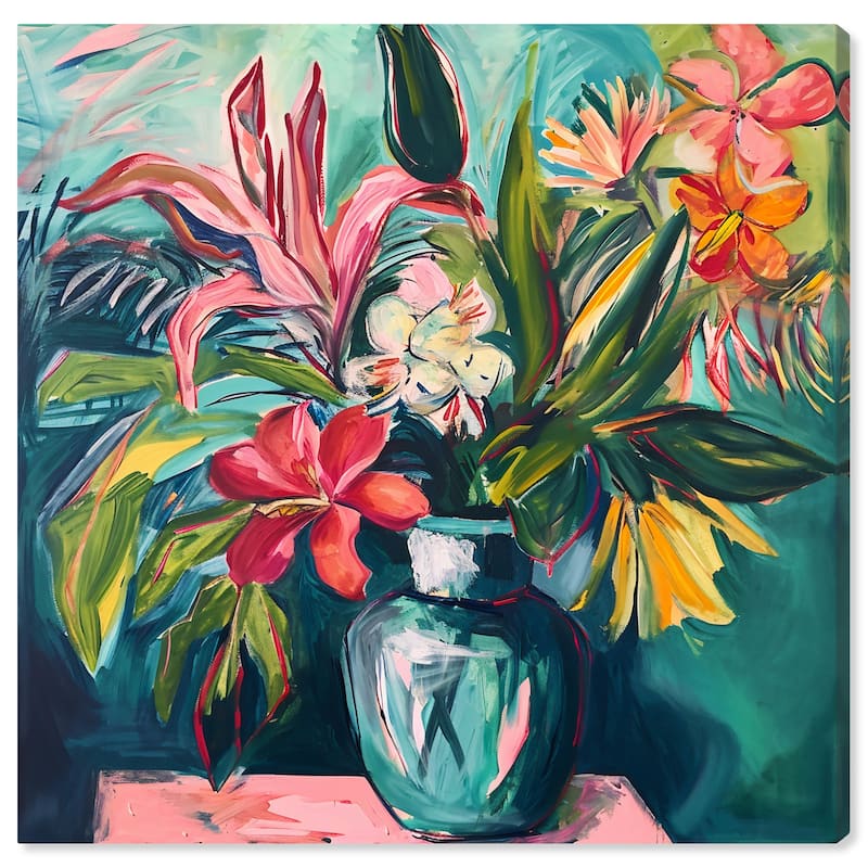 Art Remedy Vase Of Bright Tropical Flowers Gallery Wrapped Flowers In Vase Paintings - 30 x 30