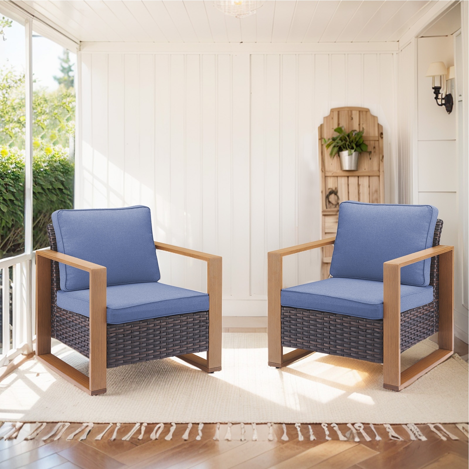 Gymojoy 2 Pieces PE Rattan Wicker Chairs with Cushion
