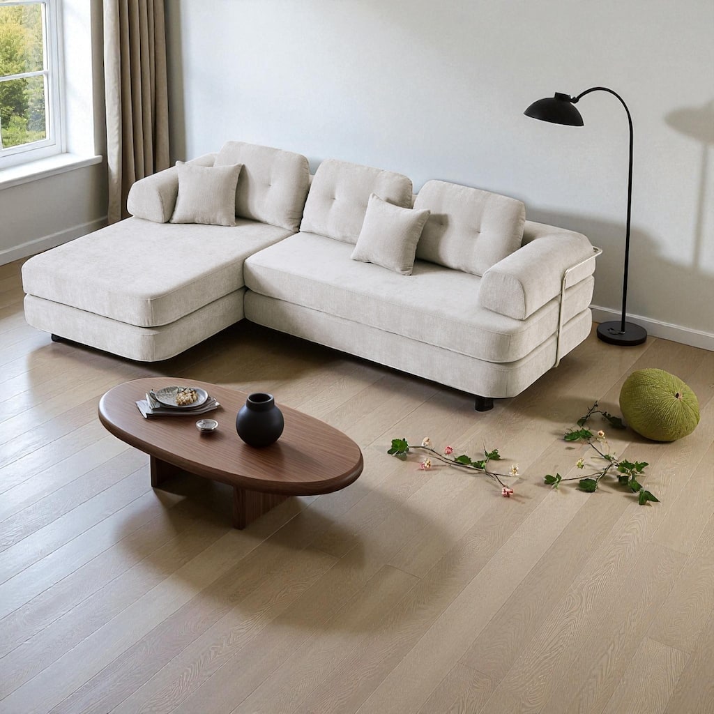 104" Modular Boneless Sectional Sofa, Deep Seat Compressed Chenille Couch with Chaise and Memory Foam, No Assembly Required